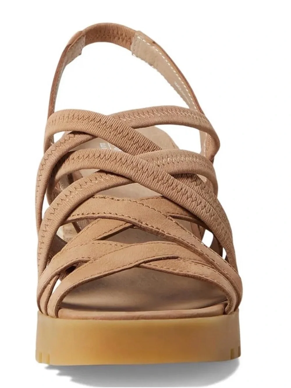 Eileen Fisher Tally Honey Tumbled Nubuck Leather Tan Strappy Block Heel Sandals